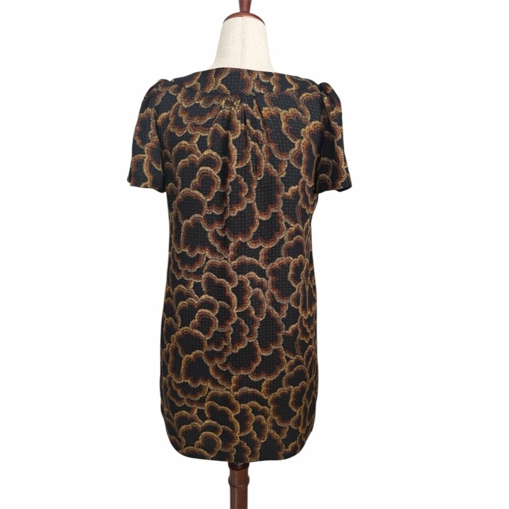 Trina Turk Silk Dress Size 6 Black Gold Print Shift Mini Made in USA - Picture 2 of 9